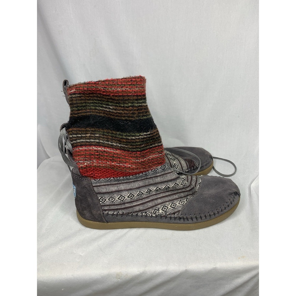 TOMS Womens 6.5 Suede Leather Lined Mid Calf Booties Boots Boho Hippie